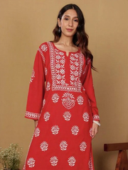 Rayon Long Chikankari Straight Kurti