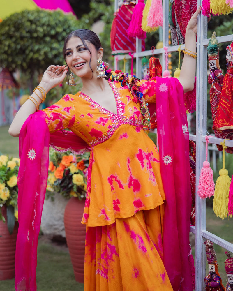 Ritu Orange Pink Tie-Dye Sharara Set