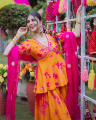 Ritu Orange Pink Tie-Dye Sharara Set