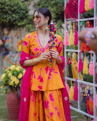 Ritu Orange Pink Tie-Dye Sharara Set