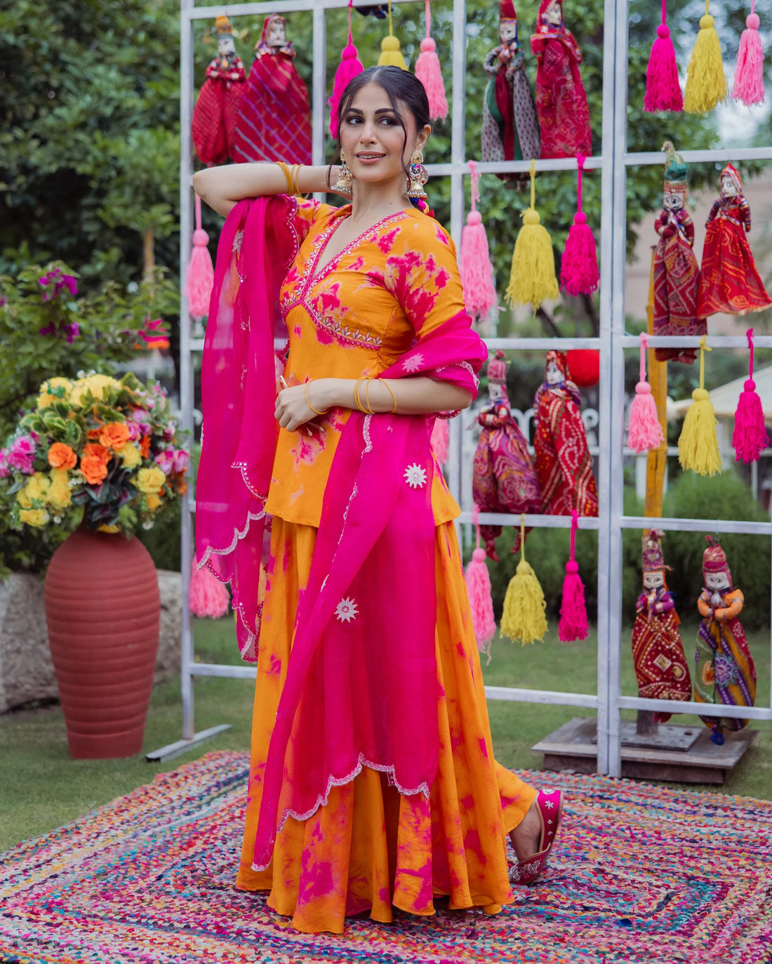 Ritu Orange Pink Tie-Dye Sharara Set