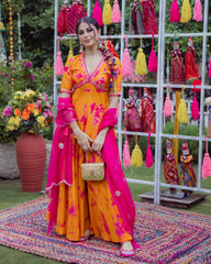 Ritu Orange Pink Tie-Dye Sharara Set