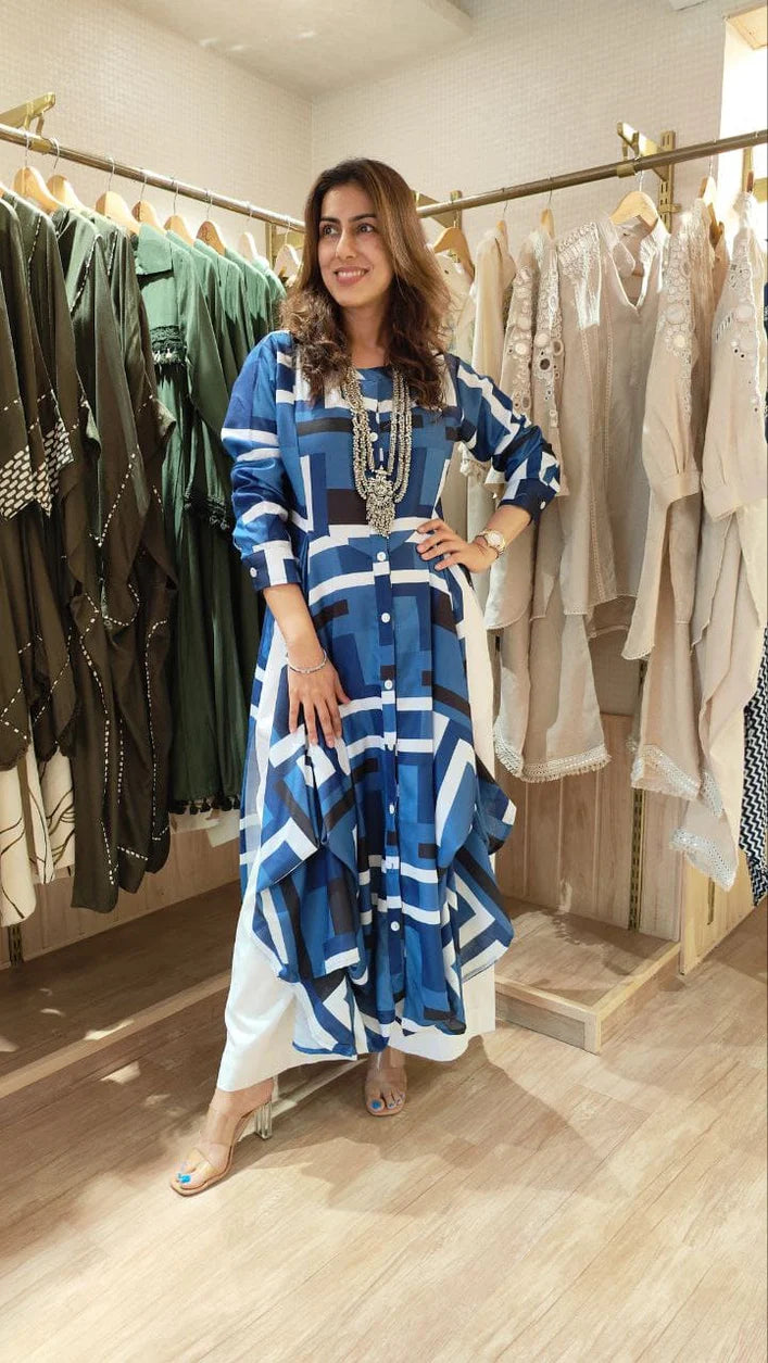 Blue Slit Kurta Pant Set