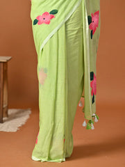 Lightweight festive green saree