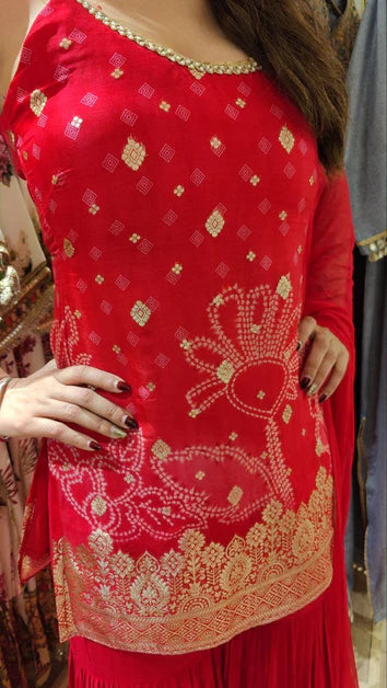 Elegant Red Banarasi Spaghetti Sharara Set