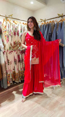 Elegant Red Banarasi Spaghetti Sharara Set