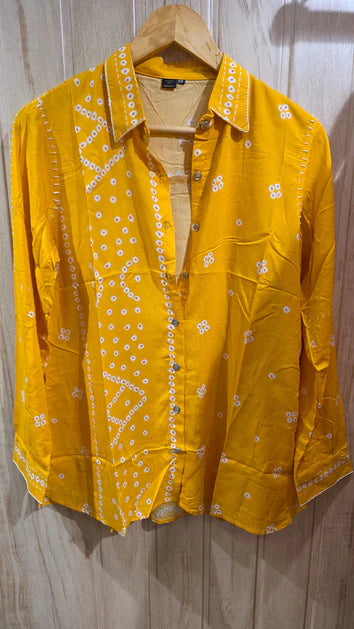Modal Silk Yellow Bandhani Shirt