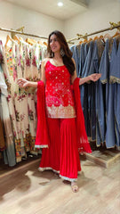 Elegant Red Banarasi Spaghetti Sharara Set