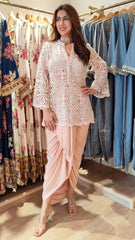 Pink Cutwork Kurta Dhoti Set