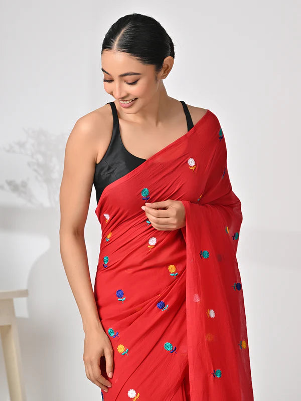 Traditional red cotton saree