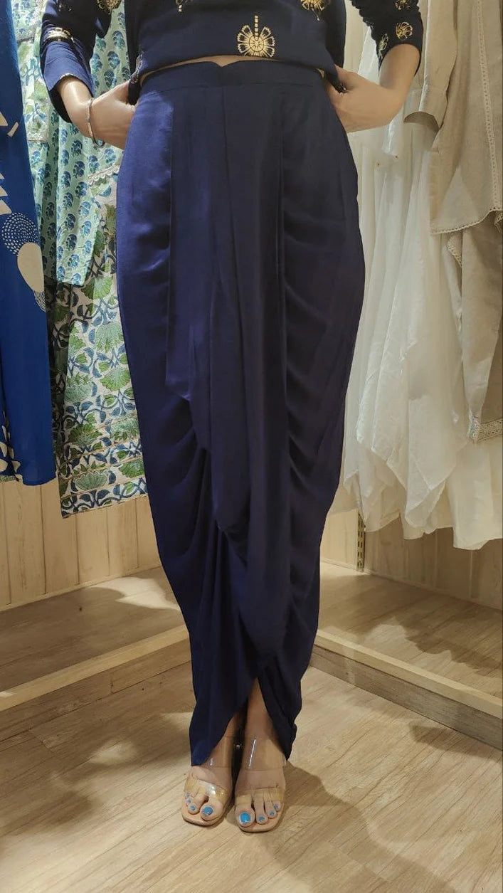 Gold Blue Kurta Dhoti Skirt