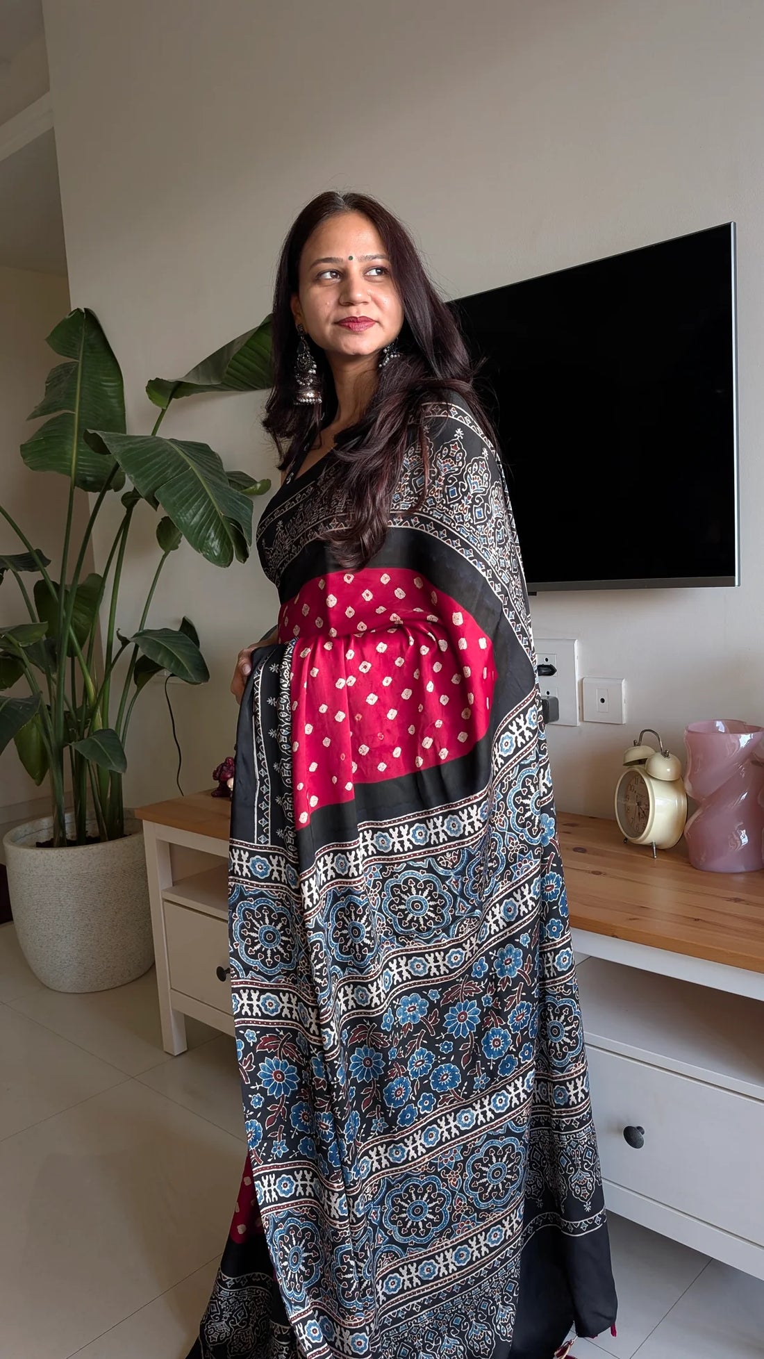 Bandhani Ajrakh Modal Silk Saree