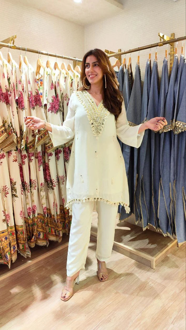 Mirror Blue C Cut Kurta With Pants