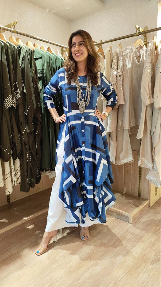 Blue Slit Kurta Pant Set