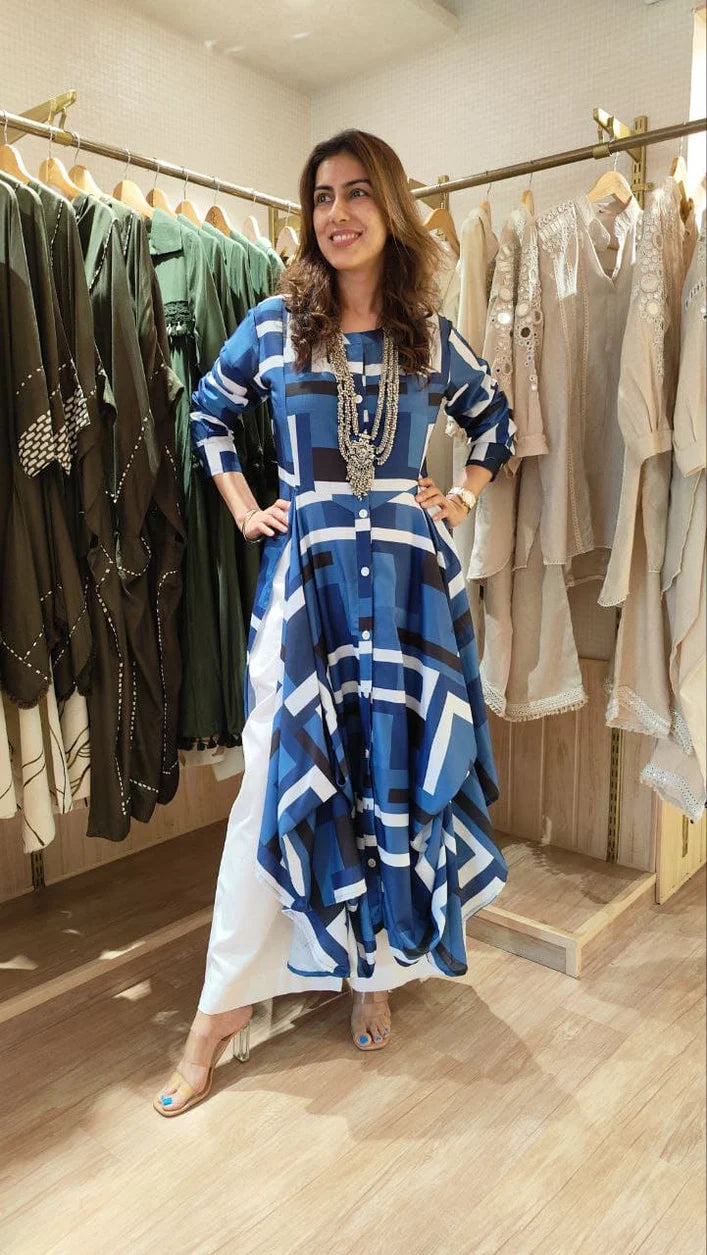 Blue Slit Kurta Pant Set