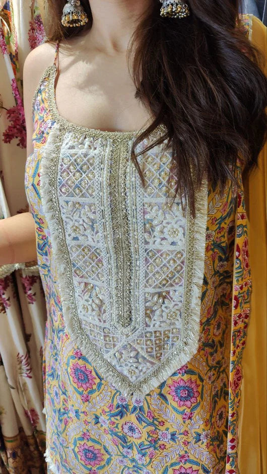 Yellow Jaipuri Spaghetti Sharara Set