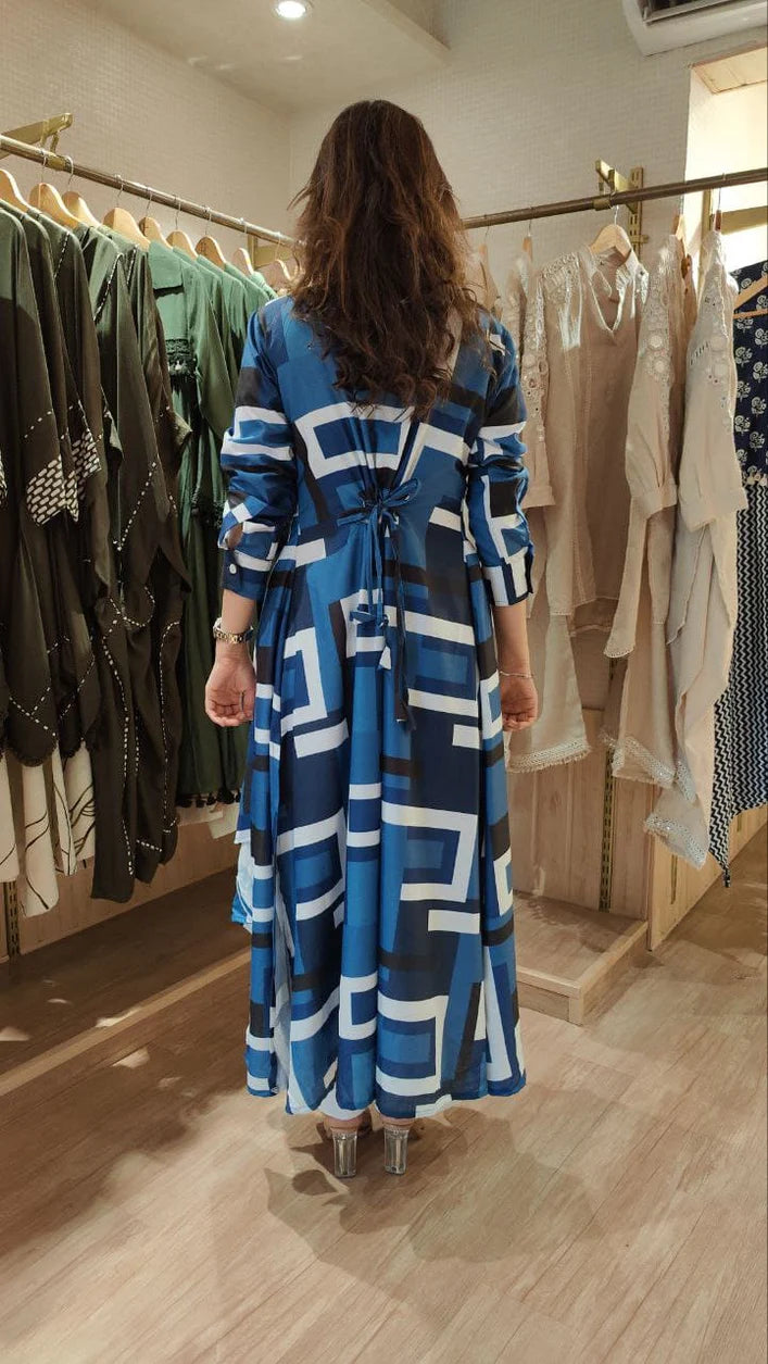 Blue Slit Kurta Pant Set