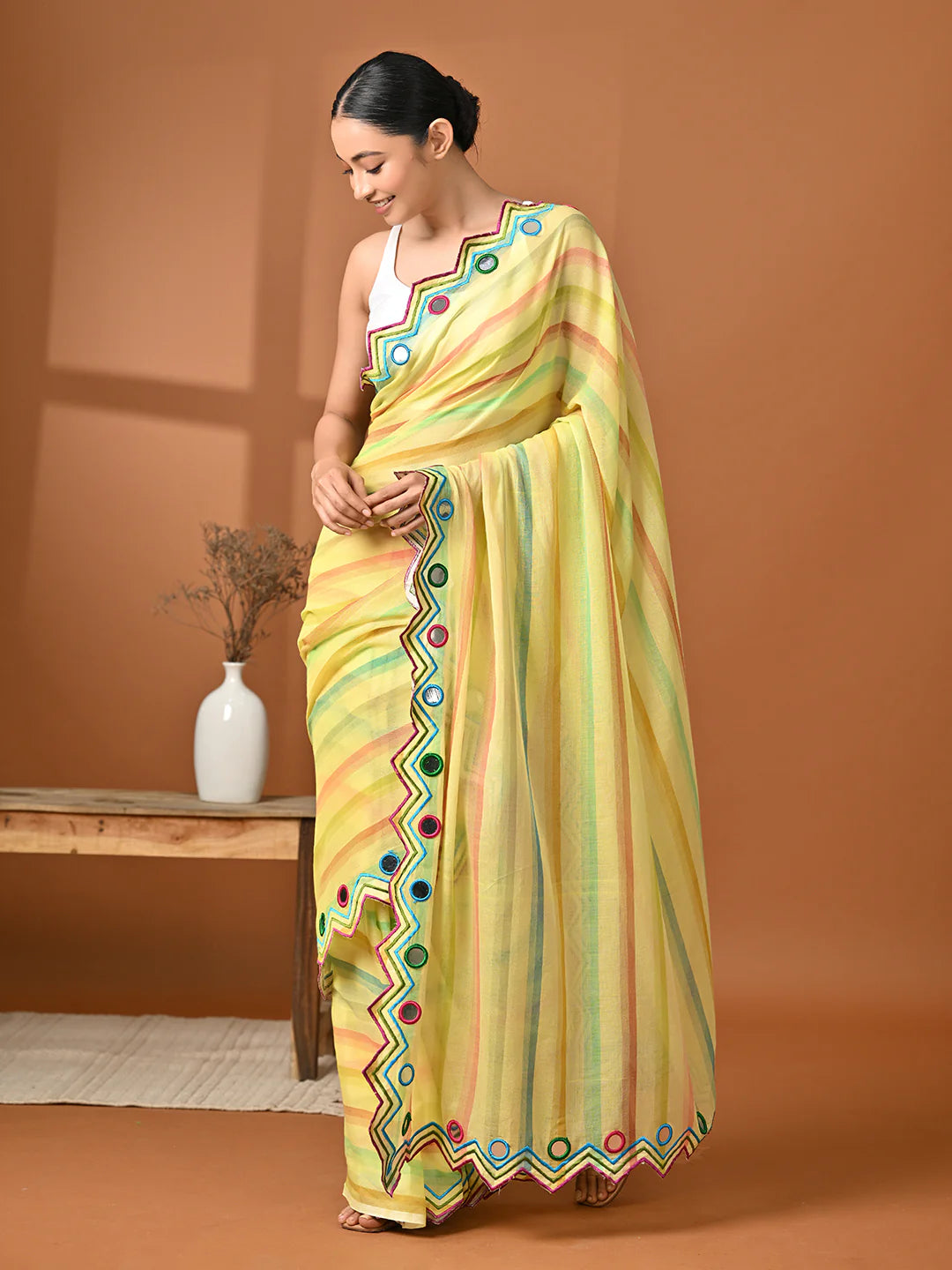 Mirror work festive saree