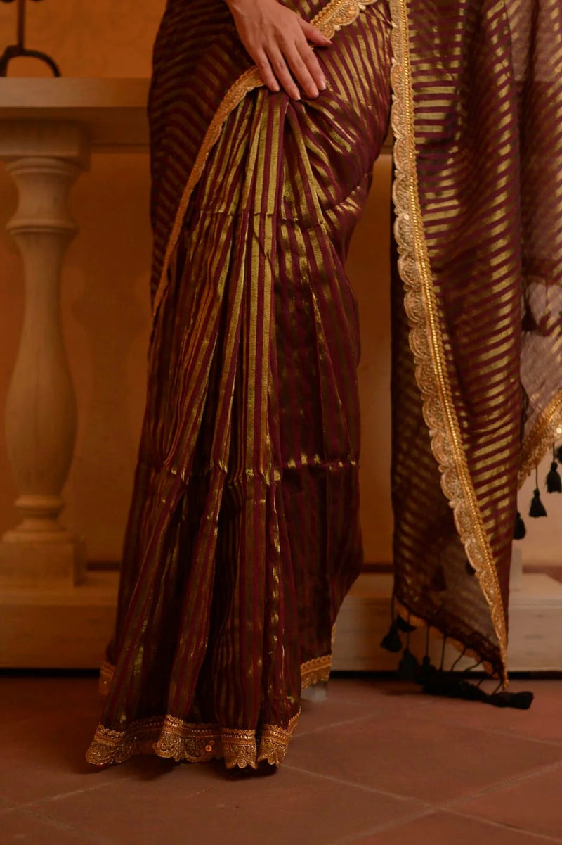 Maroon Zari Tissue Festive Saree