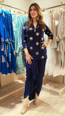 Gold Blue Kurta Dhoti Skirt