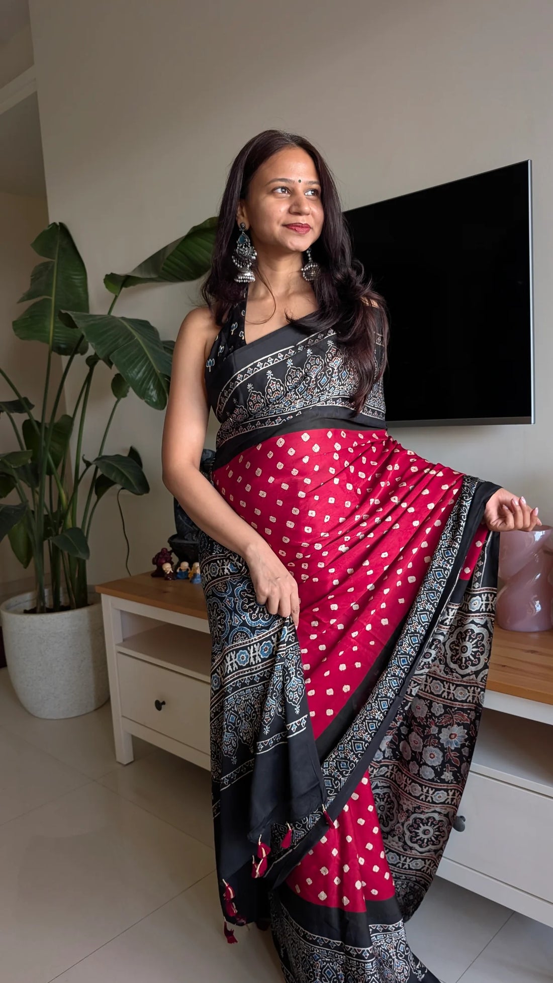 Bandhani Ajrakh Modal Silk Saree