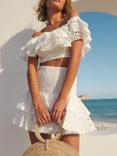 Eyelet embroidery skirt set