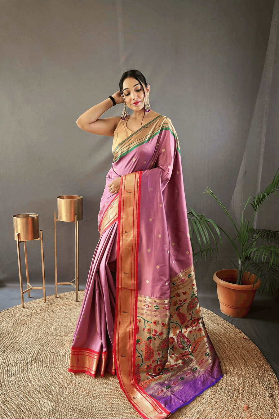 Rose Gold Ready to Wear Kamal Paithani Saree