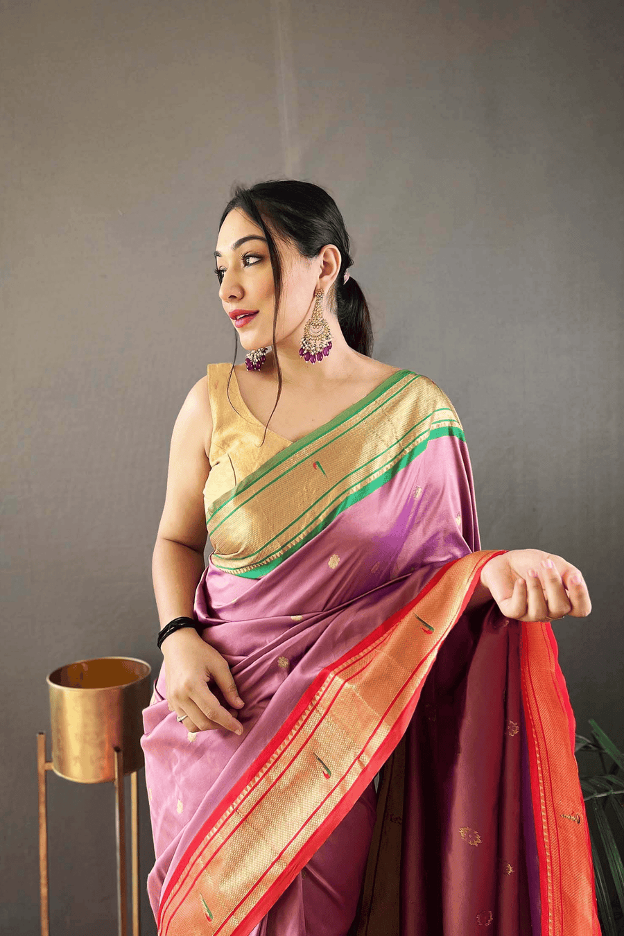 Rose Gold Ready to Wear Kamal Paithani Saree