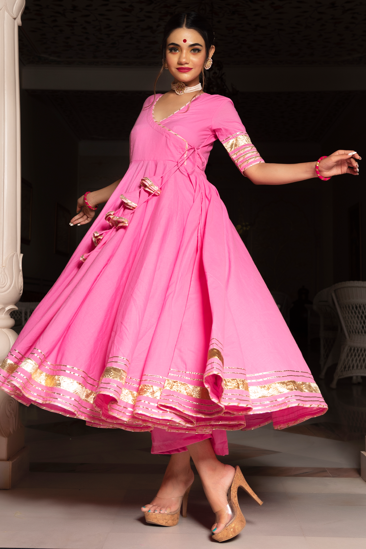 Traditional cotton angrakha with dupatta
