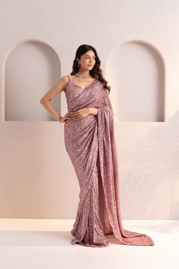 Rose pink reception saree