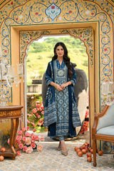 muslin dupatta with royal blue anarkali suit