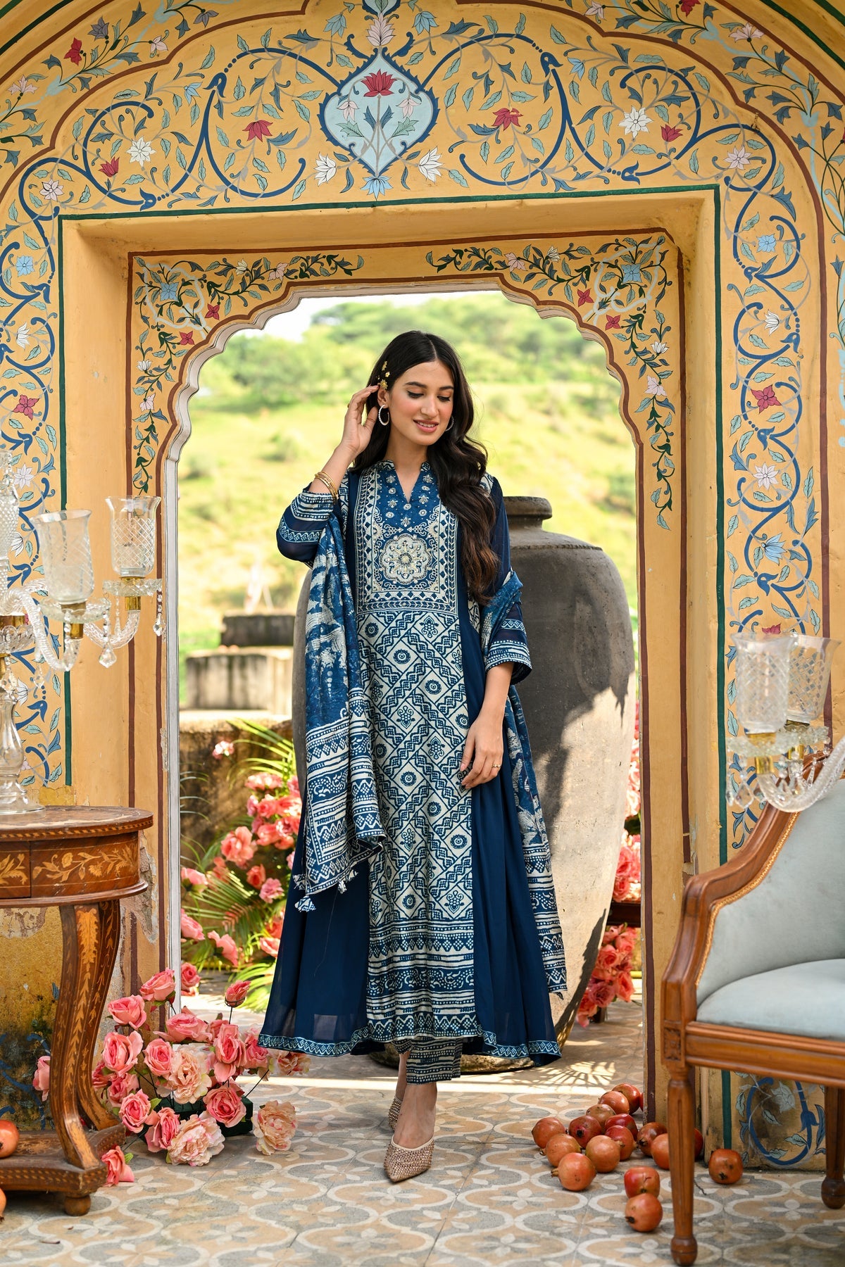 georgette anarkali kurta set with pants