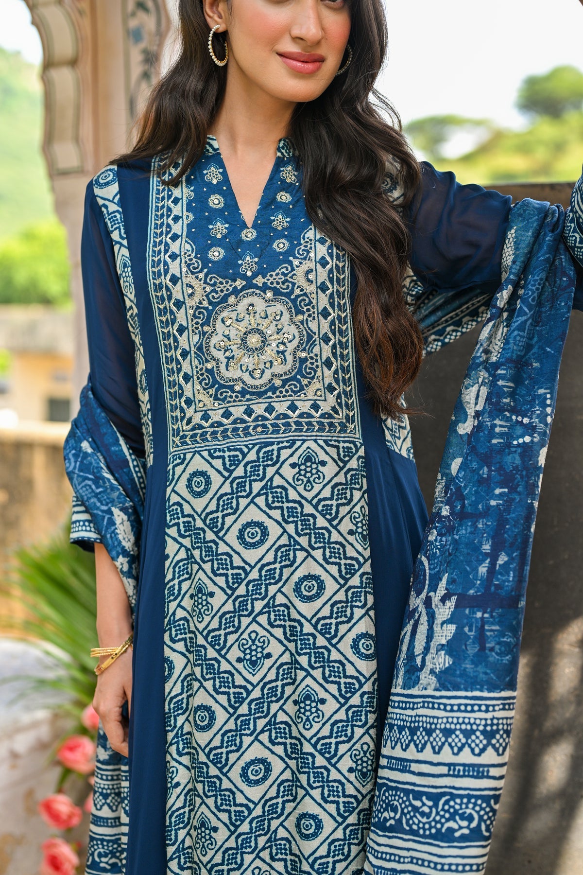 traditional royal blue anarkali suit for festivals
