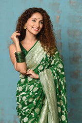 Royal Green Handloom Khaddi Georgette Saree