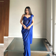 Emerald Green Off-Shoulder Corset Saree