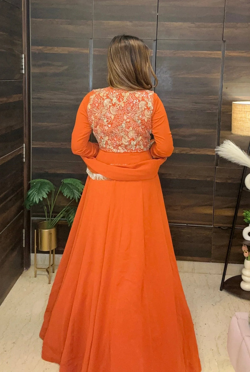 Rust Flared Anarkali with Embroidered Yoke - More New Color Options Available Now
