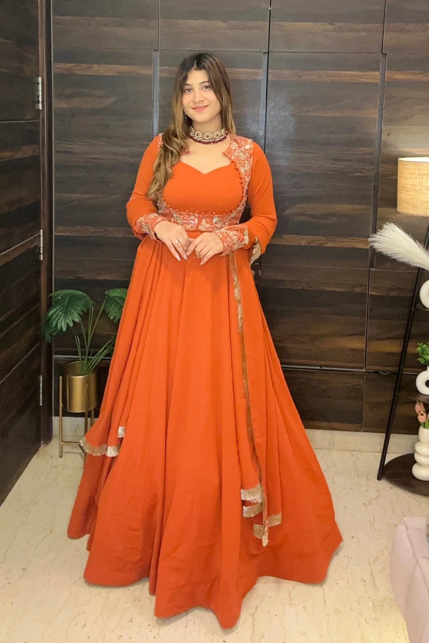 Rust Flared Anarkali with Embroidered Yoke - More New Color Options Available Now
