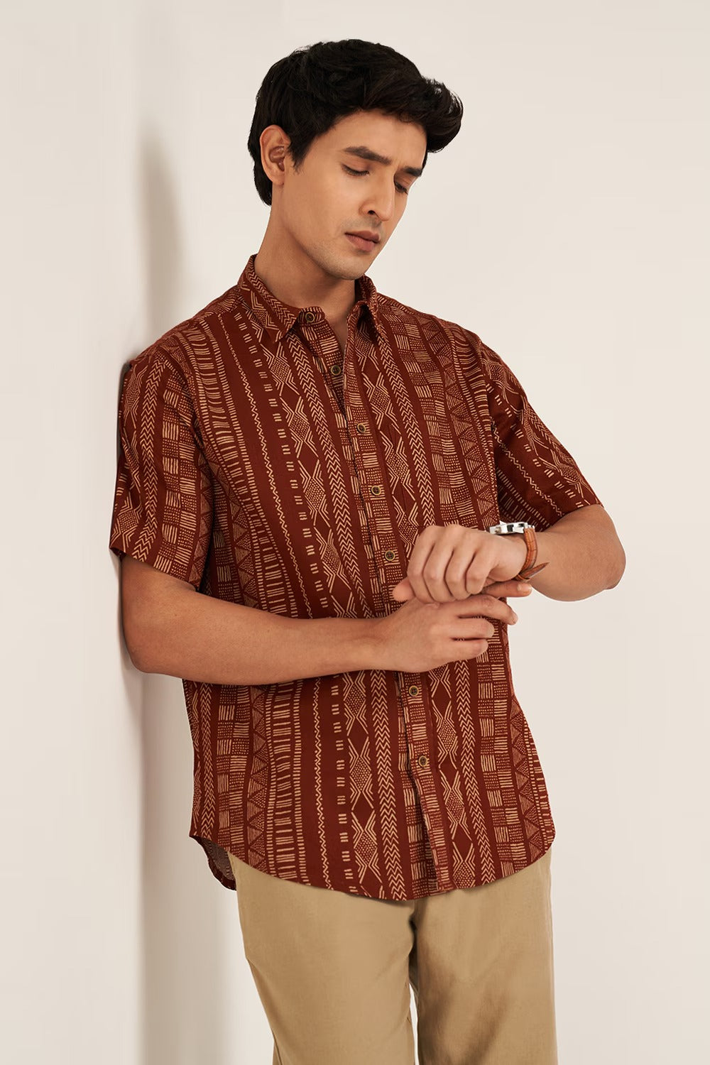Rust Printed Half-Sleeves Shirt Men