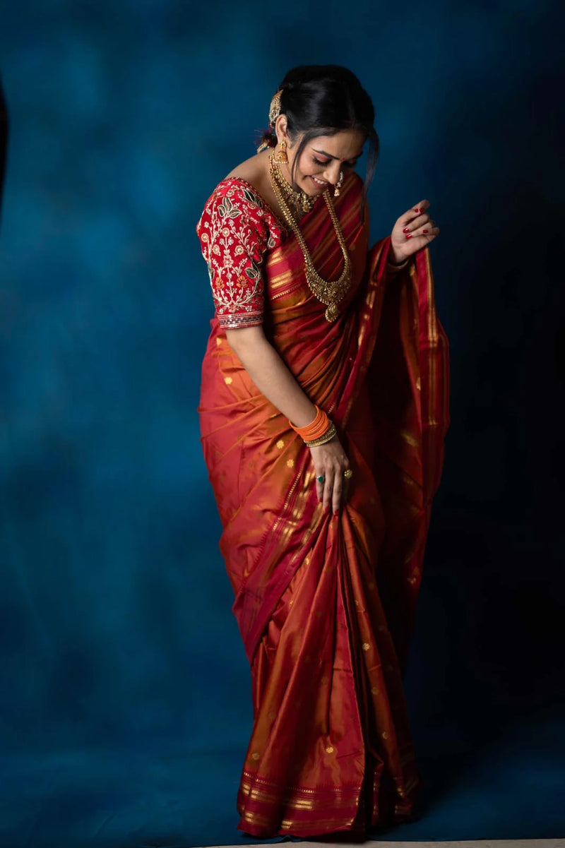 Narayanpeth Silk Saree with Stitched Blouse – Traditional Marathi Look