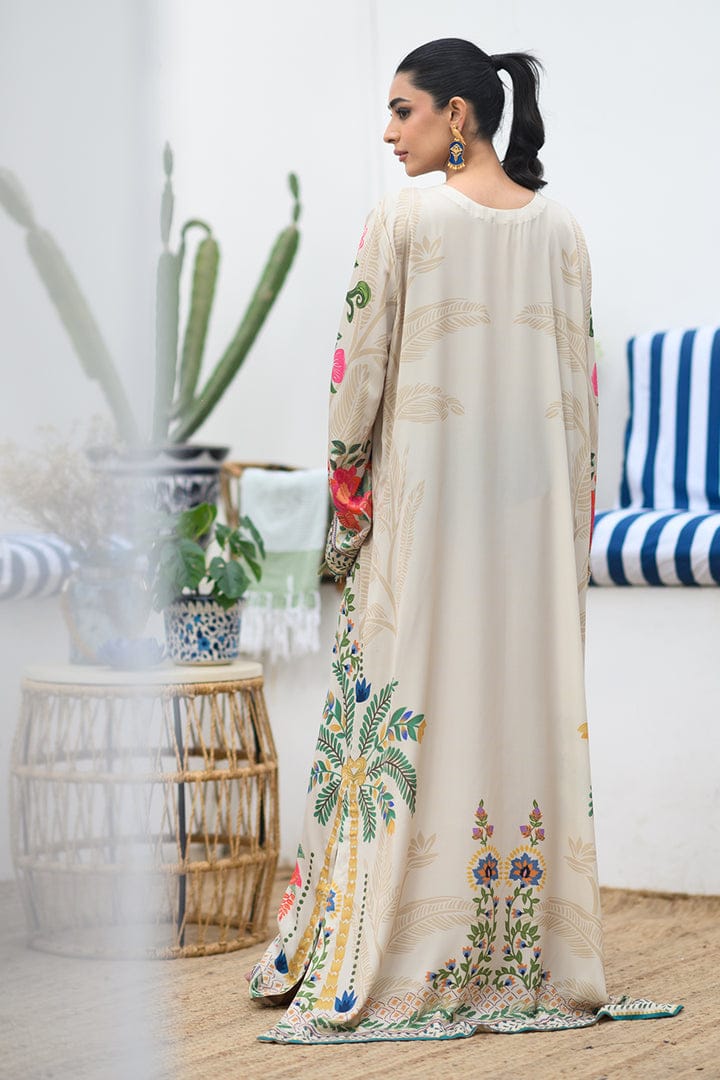 Ivory Blue Floral Printed Kaftan Dress