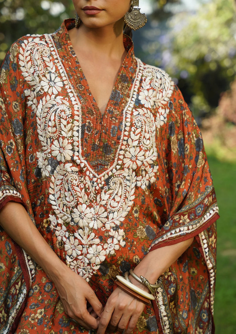 Sunheri Chikankari Luxe Kaftan Set