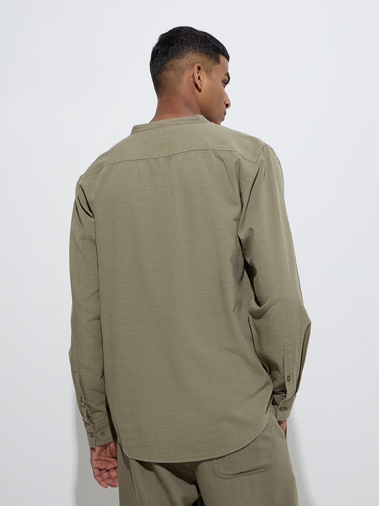 Band collar cotton shirt