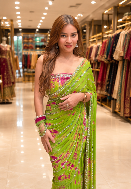 Premium Bandhej Handwork Pure Chiffon Saree