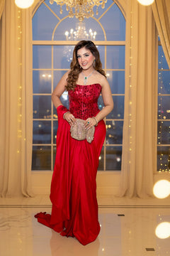 Mirror-embellished structured corset Drape Saree
