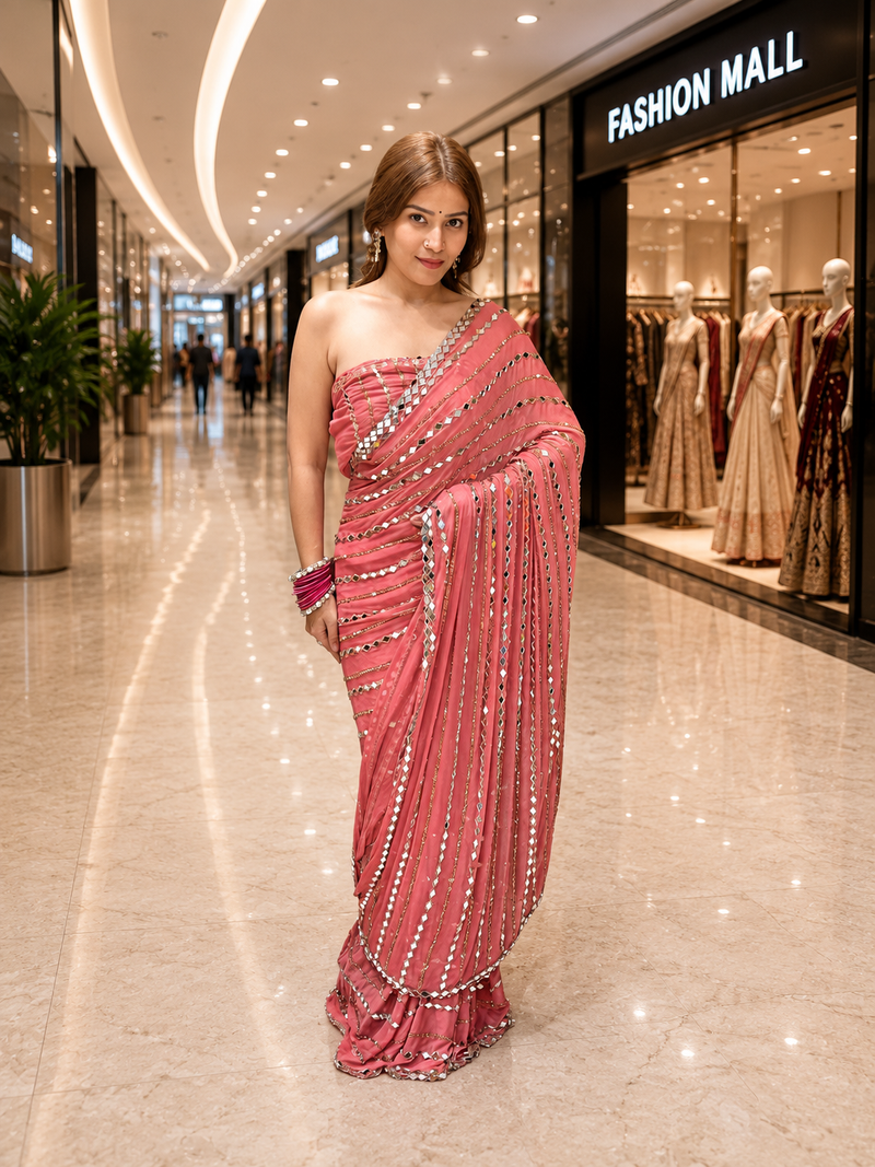 Premium Bandhej Handwork Pure Chiffon Saree