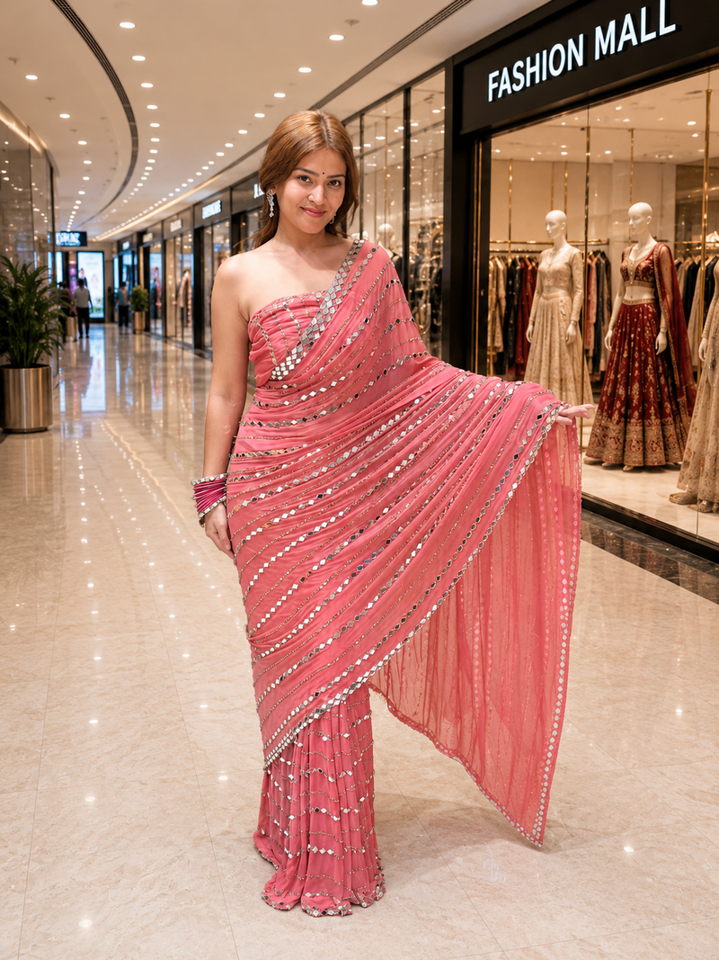 Premium Bandhej Handwork Pure Chiffon Saree