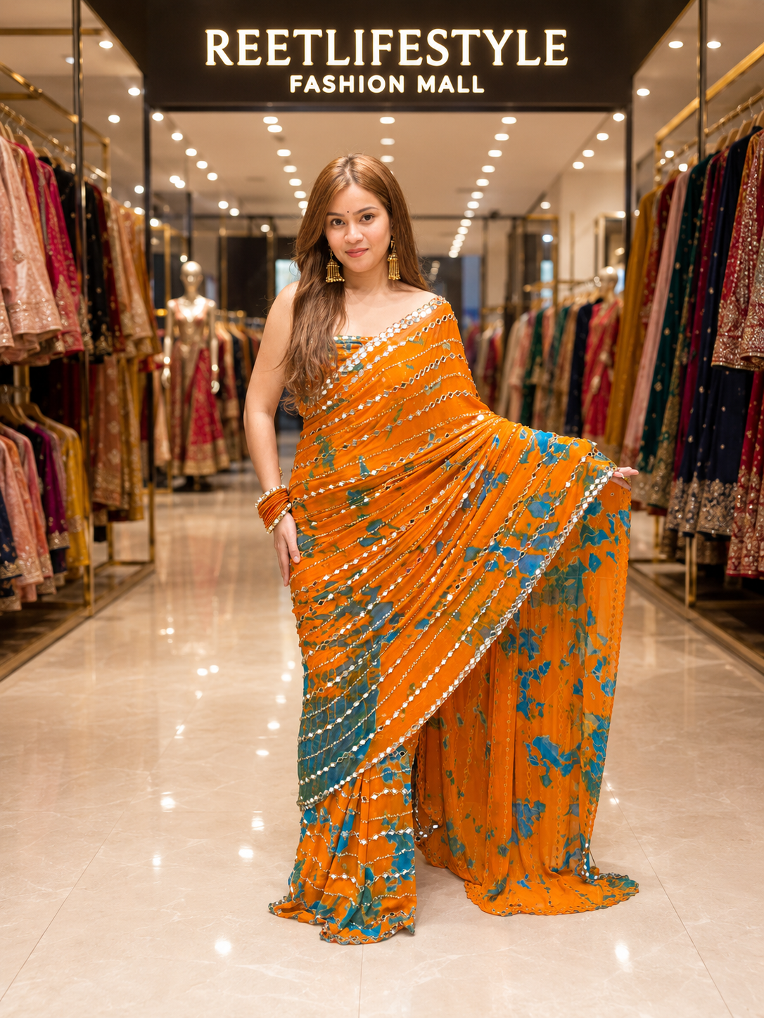 Premium Bandhej Handwork Pure Chiffon Saree