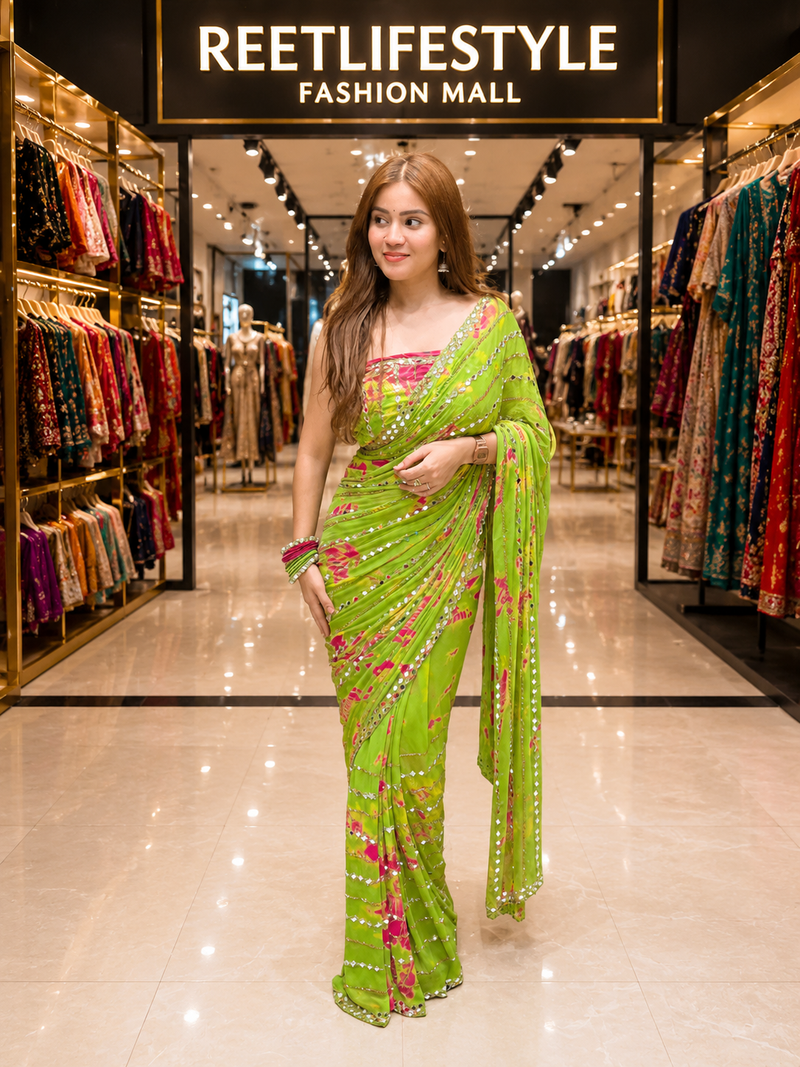 Premium Bandhej Handwork Pure Chiffon Saree