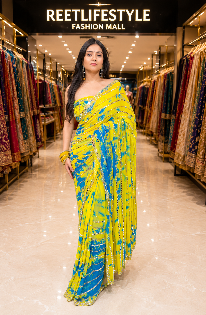 Premium Bandhej Handwork Pure Chiffon Saree