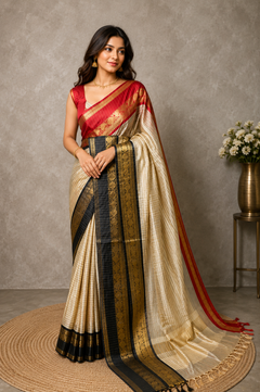 Crimson Semi Kanchipuram Silk Saree with Regal Zari Borders
